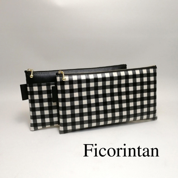 ポーチ ギンガムチェック柄ブラック 黒 マスクケース / 通帳