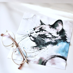 【数量限定】水墨画テイストがかっこいい猫のメガネ拭き 2枚目の画像