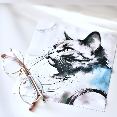 数量限定】水墨画テイストがかっこいい猫のメガネ拭き メガネ Cala*la