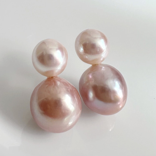 一点もの ピンクパール アコヤパール ダブルパール ピアス