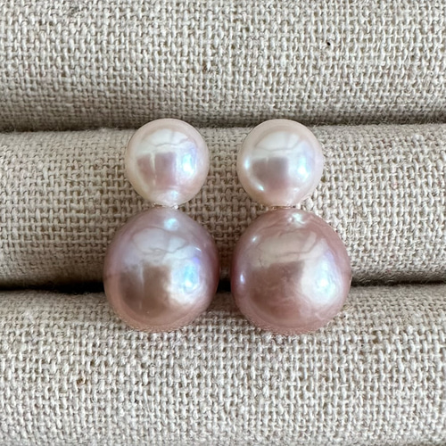一点もの ピンクパール アコヤパール ダブルパール ピアス イヤリング