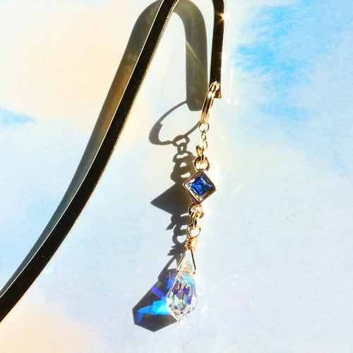 雫*スワロフスキーブックマーカー：ゴールドカラー（しおり） しおり