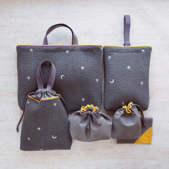 〈専用〉レッスンバッグ　刺繍入りヌビ　ムーンスター 入園・入学》ヌビ / イブル * ムーンスター × ダークグレー