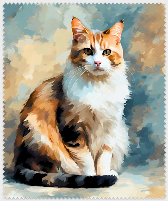 【数量限定】絵画風の綺麗な長毛猫が描かれたメガネ拭き 1枚目の画像