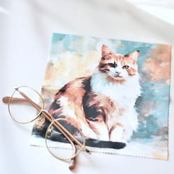 【数量限定】絵画風の綺麗な長毛猫が描かれたメガネ拭き 2枚目の画像