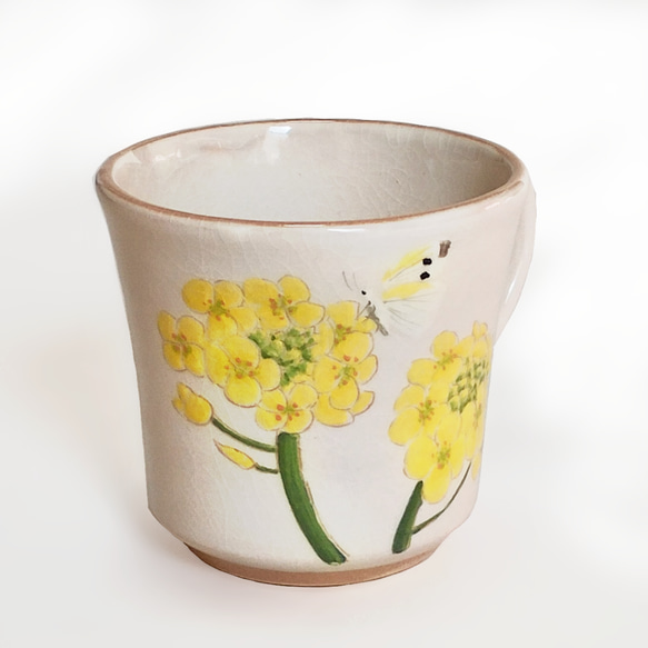 【陶器】菜の花とモンシロチョウのマグカップ 2枚目の画像