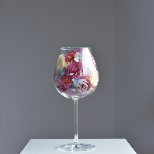 Anne」薔薇と紫陽花のワイングラスのドライフラワー ガラス