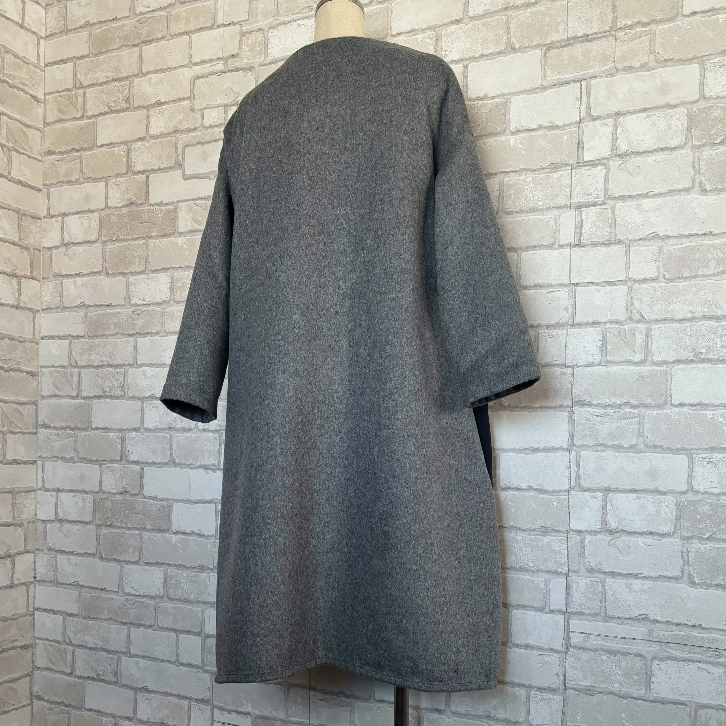 上質ウールビーバーコート…(ネイビー×グレー)