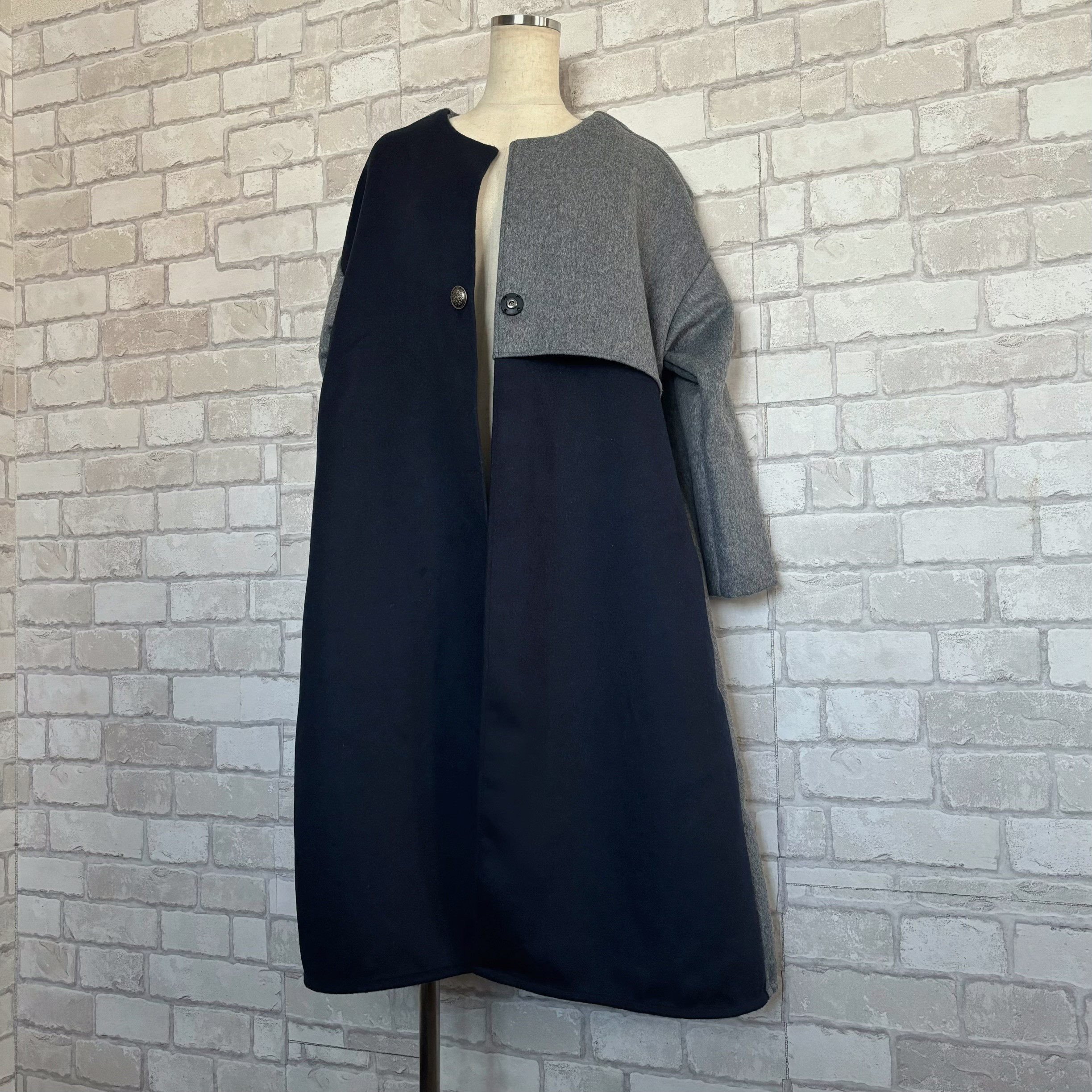 上質ウールビーバーコート…(ネイビー×グレー)