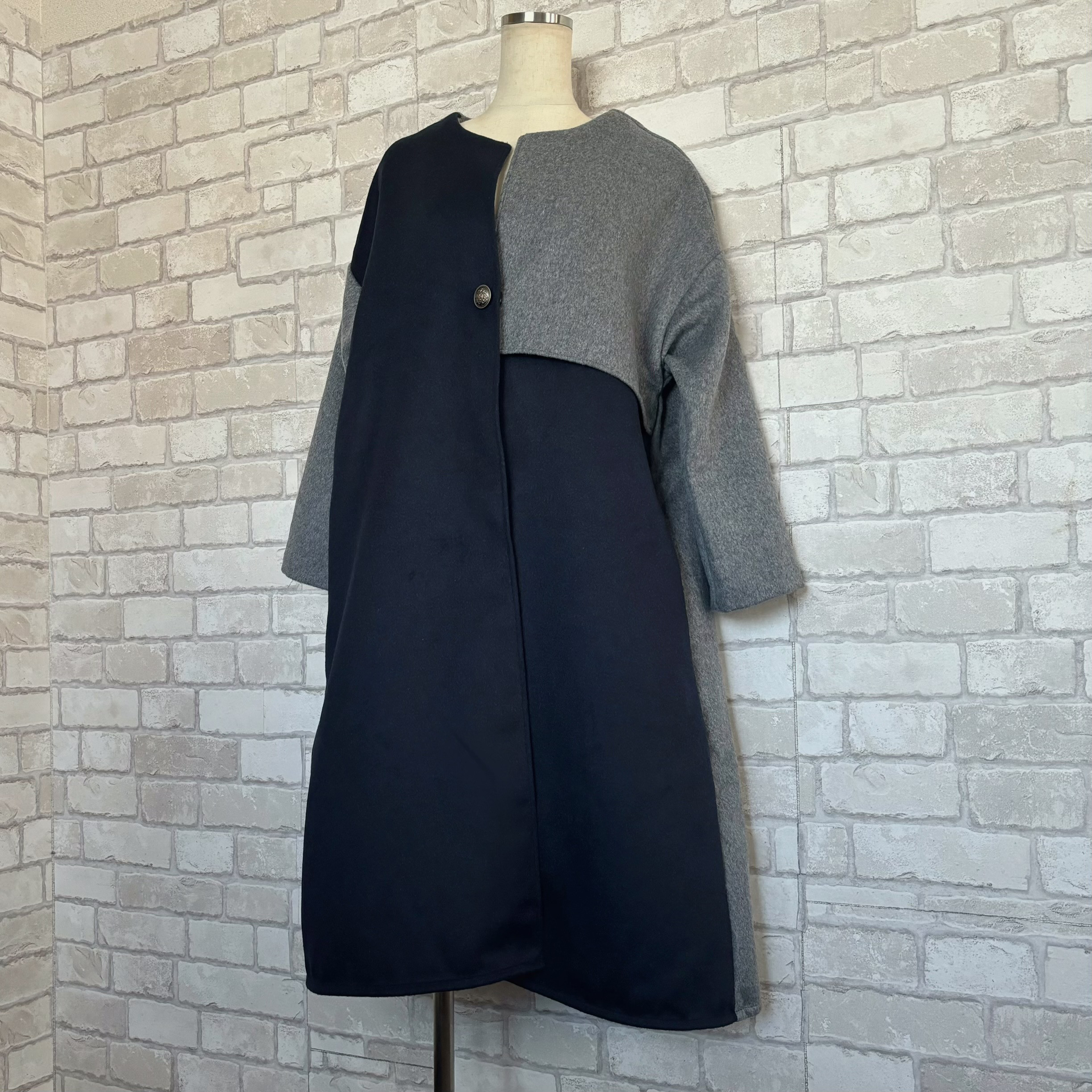 上質ウールビーバーコート…(ネイビー×グレー)