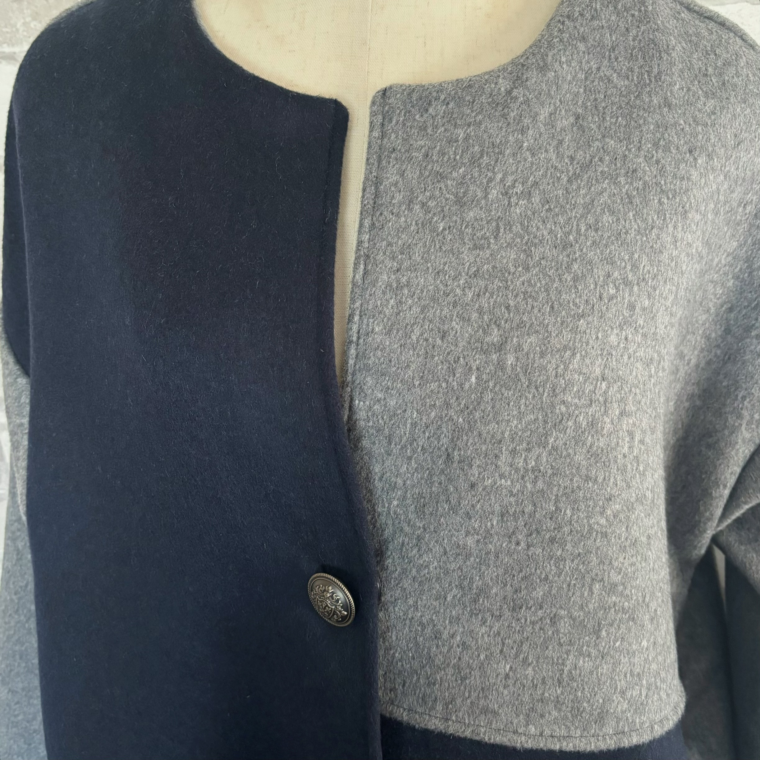 上質ウールビーバーコート…(ネイビー×グレー)