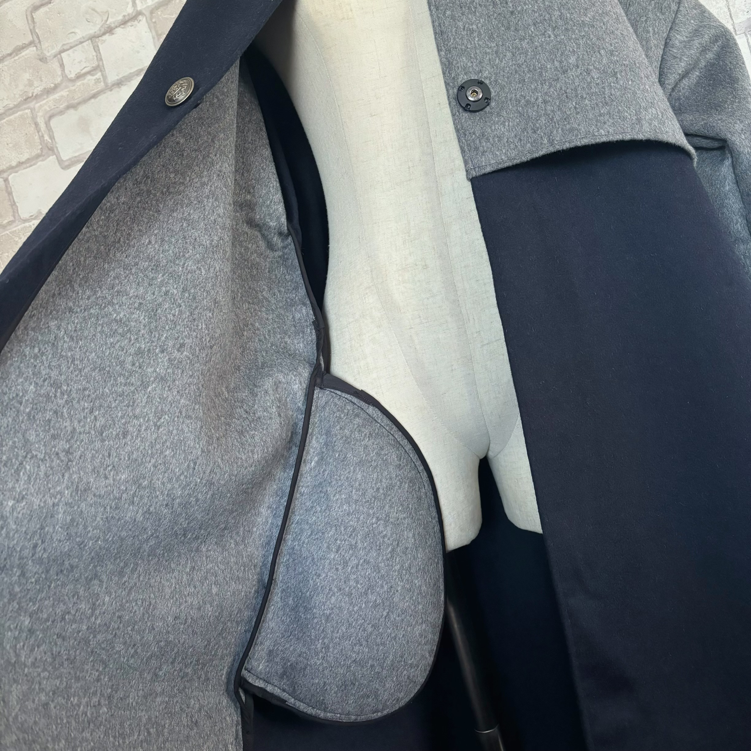 上質ウールビーバーコート…(ネイビー×グレー)