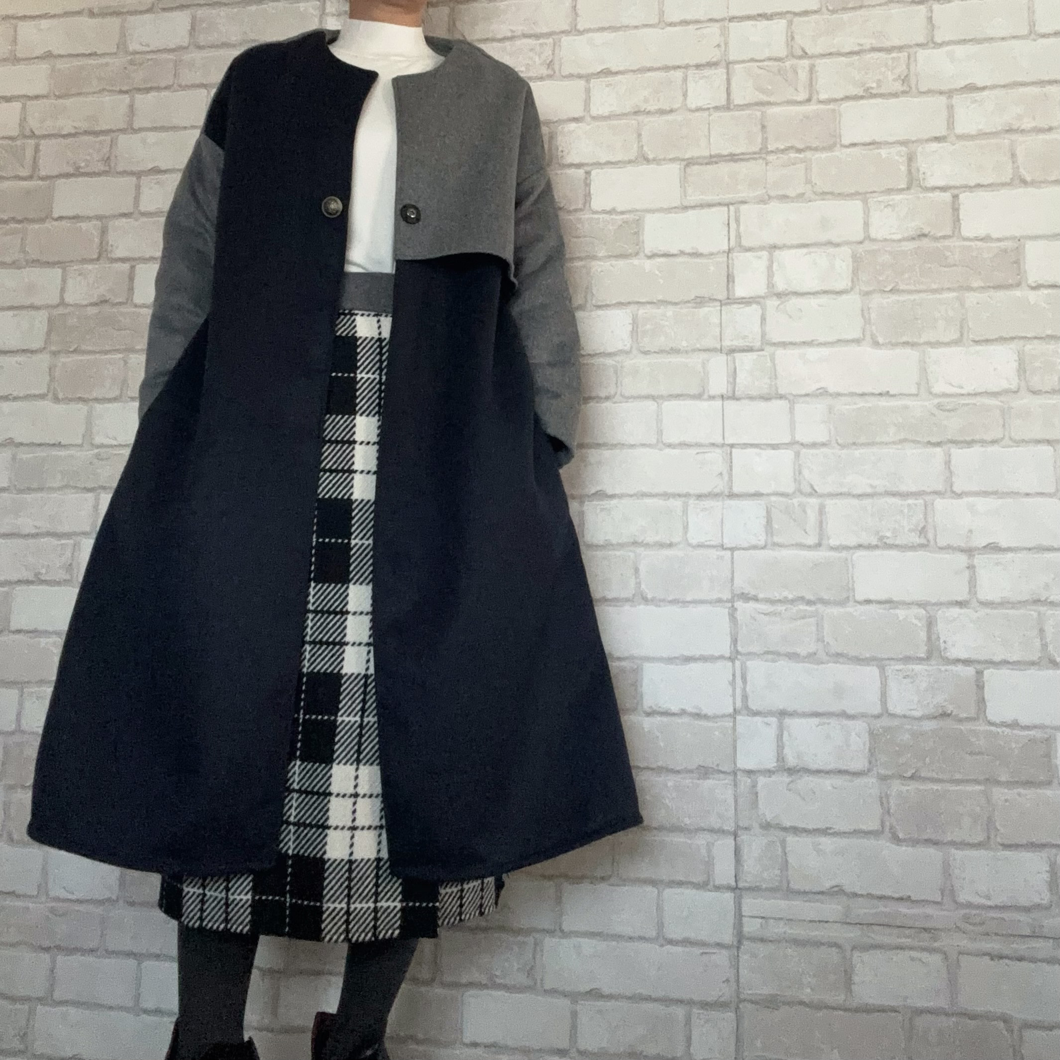 上質ウールビーバーコート…(ネイビー×グレー)