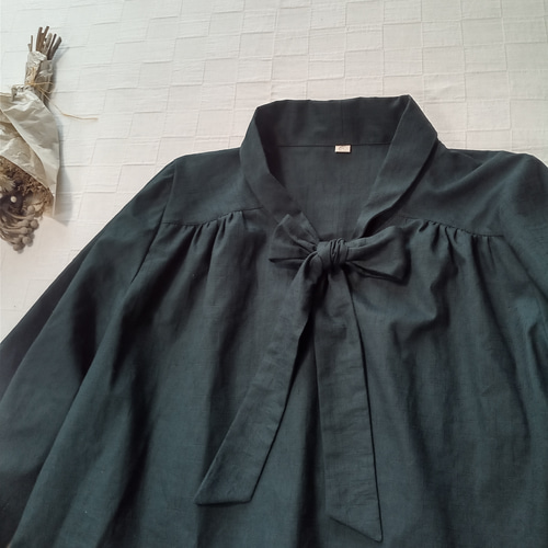 美品✳︎DRAWERドゥロワー ボウタイ リボンコットン ブラウスグリーン