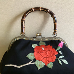 バンブーがまぐちバッグ　ARMANIを使って♪ハンドメイド　一点物 バンブーがまぐちバッグ ARMANIを使って♪ハンドメイド 一点物
