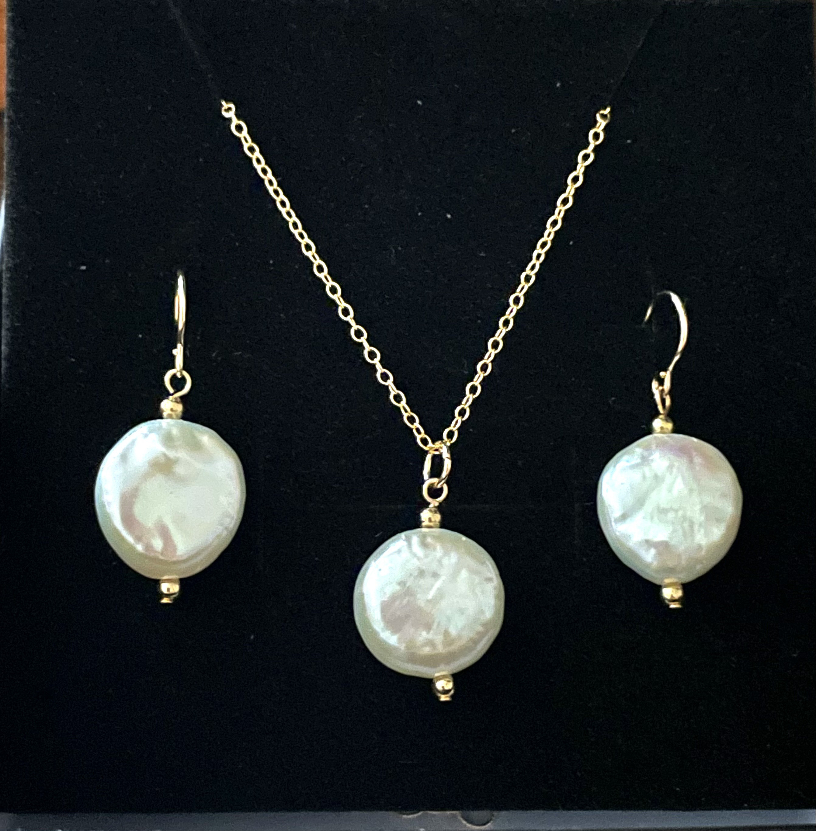 14kgf コインパール ネックレス,ピアスorイヤリング セット　淡水パール 卒業式 入学式 クリスマス　送料無料