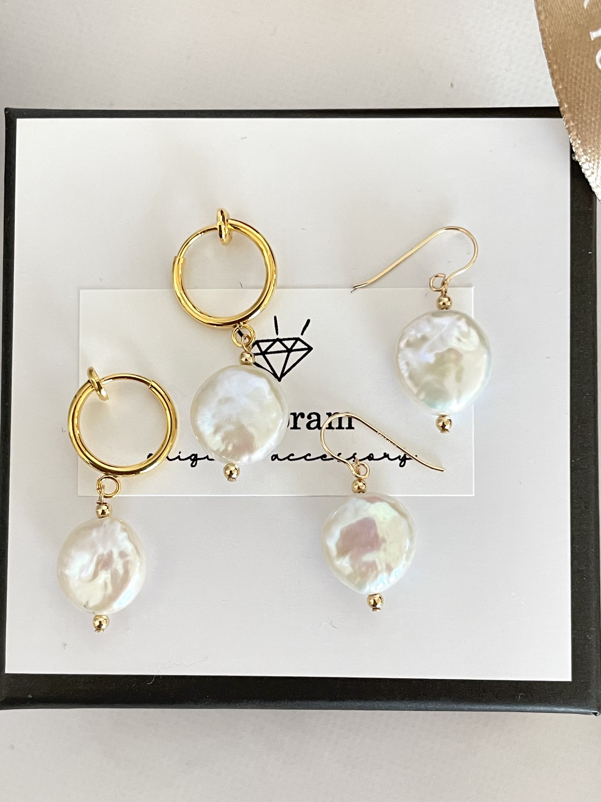 14kgf コインパール ネックレス,ピアスorイヤリング セット　淡水パール 卒業式 入学式 クリスマス　送料無料