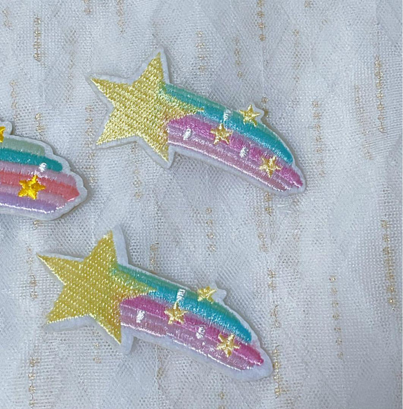 805.流れ星の刺繍アイロン&シールワッペン3枚セット 3枚目の画像