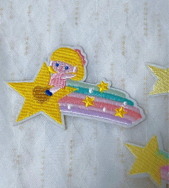 805.流れ星の刺繍アイロン&シールワッペン3枚セット 2枚目の画像