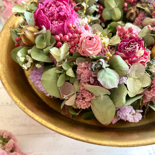 芍薬と薔薇の豪華なリース 薔薇のリース ドライフラワー リース