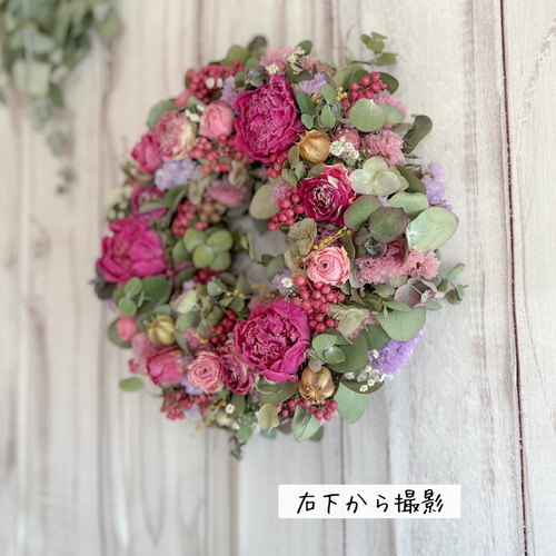芍薬と薔薇の豪華なリース 薔薇のリース ドライフラワー リース