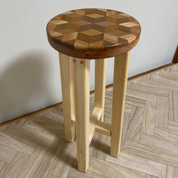木製スリムスツール（椅子）【寄木細工】【受注製作販売】 1枚目の画像