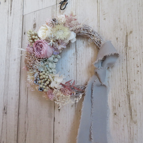 やさしい雰囲気のローズハーフリース*pink✕white〔M038〕