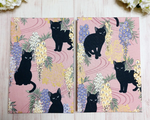 小さめ黒猫と牡丹柄【オーダー生地見本】 （小さめ黒猫と牡丹柄  