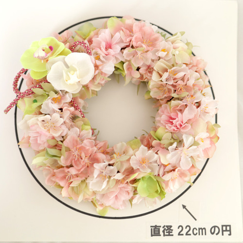 桜に胡蝶蘭の春色リース＊再販＊満開の桜リース＊ひな祭り