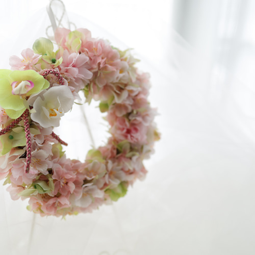 桜に胡蝶蘭の春色リース＊再販＊満開の桜リース＊ひな祭り