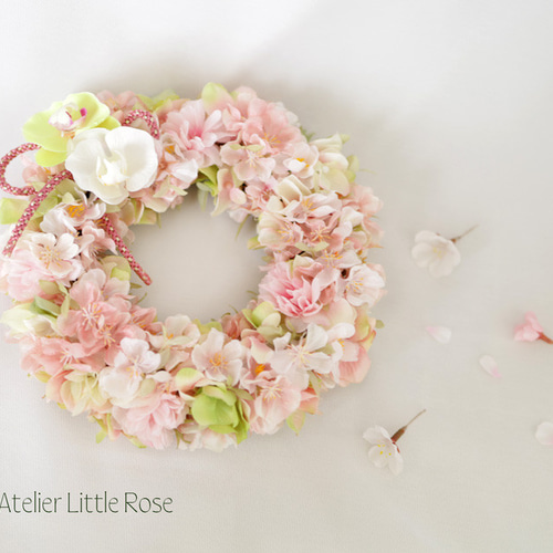 桜に胡蝶蘭の春色リース＊再販＊満開の桜リース＊ひな祭り
