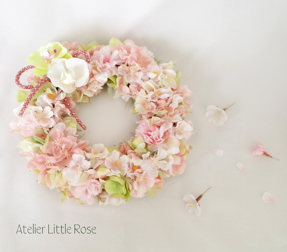 桜に胡蝶蘭の春色リース*再販*満開の桜リース*ひな祭り 桜に胡蝶蘭の春色リース*再販*満開の桜リース*ひな祭り