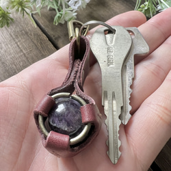 Amethyst Leather Craft Key Holder　アメジスト丸玉レザーキーホルダー 7枚目の画像