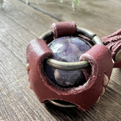 Amethyst Leather Craft Key Holder　アメジスト丸玉レザーキーホルダー 3枚目の画像