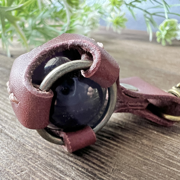 Amethyst Leather Craft Key Holder　アメジスト丸玉レザーキーホルダー 5枚目の画像