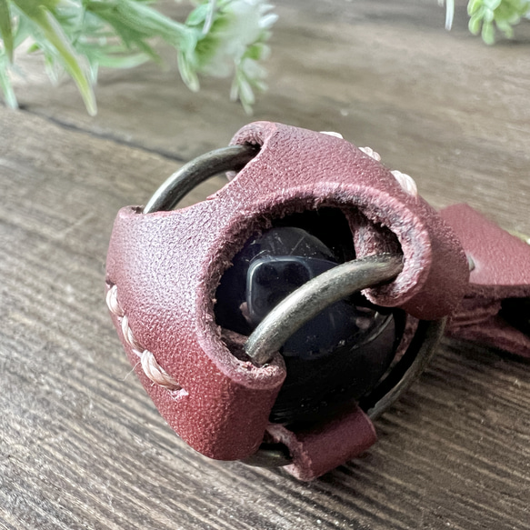 Amethyst Leather Craft Key Holder　アメジスト丸玉レザーキーホルダー 6枚目の画像