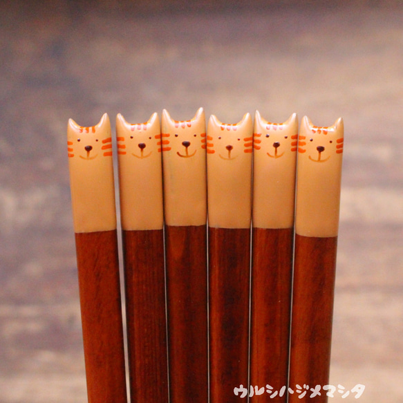 猫の日限定｜拭き漆の箸(トラ猫)【23cm･大人用】／URUSHI CHOPSTICKS(TABBY CAT) 4枚目の画像