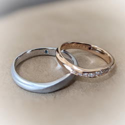 K18 18金 Pt プラチナ ウェーブ マリッジリング 結婚指輪 ペアリング 2枚目の画像