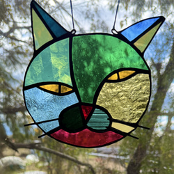 ステンドグラスパネル　オッドアイの猫 猫の日2025 猫図鑑【白ネコ オッドアイ】《猫サンキャッチャー