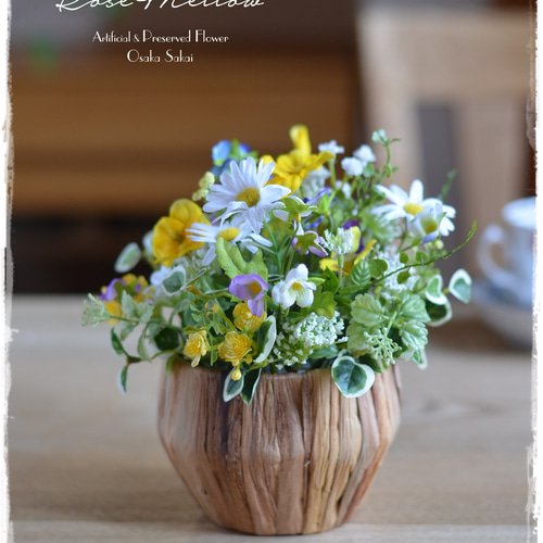 Creema限定アート】マーガレットとパンジーの寄せ植え風ナチュラル