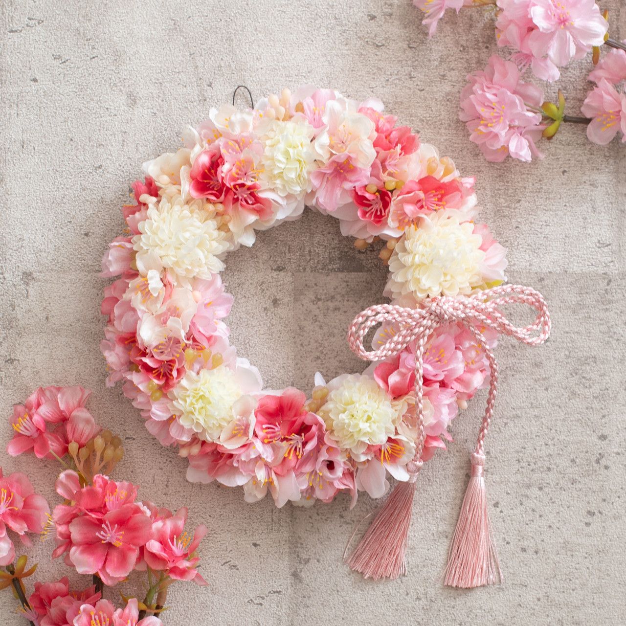 商品名【咲桜】ゆきこ♥ピンクローズと桜の花束風スワッグリース 春リース 春リース 商品名【咲桜】ゆきこ♥ピンクローズと桜の花束風スワッグリース