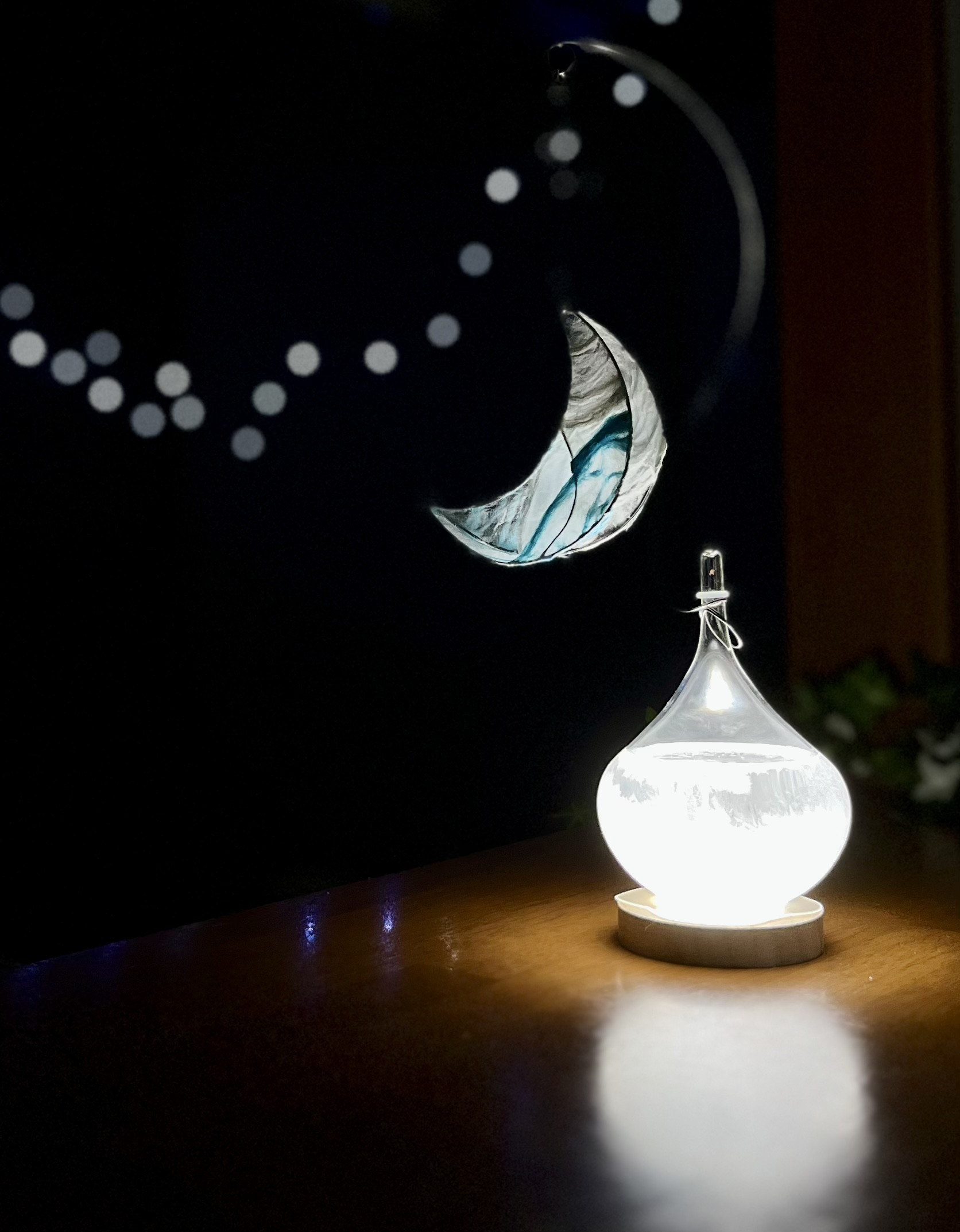 日本和紙と結晶/が描くストームグラス 雫ライト◆三日月◆受注制作