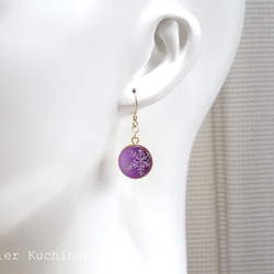 樹脂藝術雪花圓形耳環&lt;紫色&gt; 第5張的照片