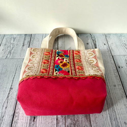 インド刺繍リボン 春カラー気分が上がるトートバッグ トートバッグ