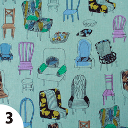 ハーフカットサイズ！『SEVENBERRY　綿麻キャンバス　椅子柄　3－ブルー』～52×50㎝でカット済み～ 1枚目の画像