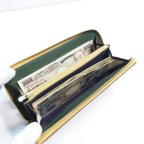 ケロングウォレット』モスグリーン×ネイビー カエルのラウンド