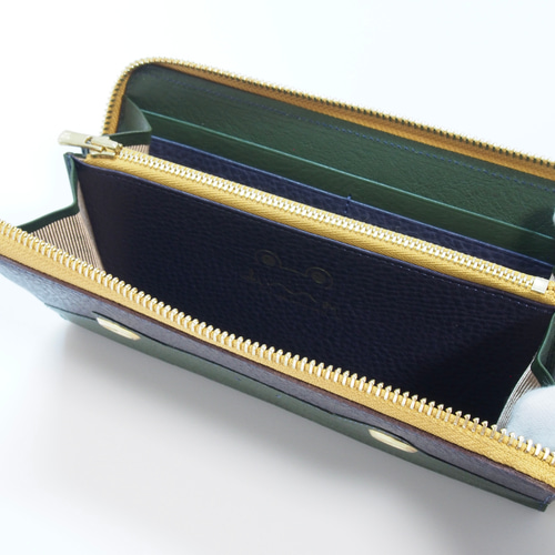 ケロングウォレット』モスグリーン×ネイビー カエルのラウンド