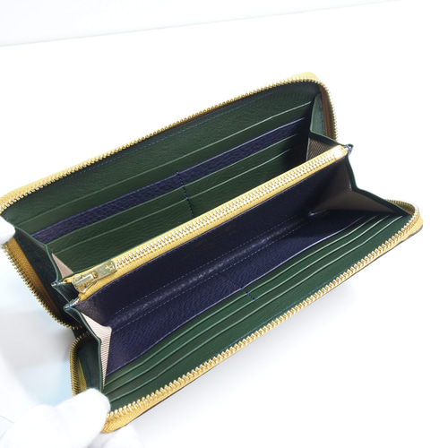 ケロングウォレット』モスグリーン×ネイビー カエルのラウンド