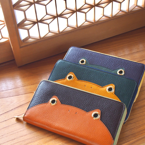 レザー 長財布 モスグリーン　カエルさんの手 レザー 長財布 モスグリーン カエルさんの手