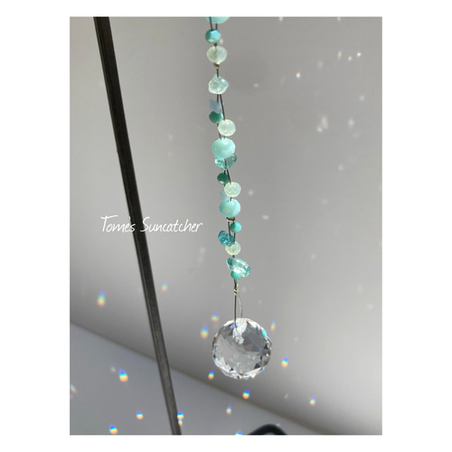 ビーズ紡ぎのミニサンキャッチャー 天然石アパタイト×ライトブルー 493